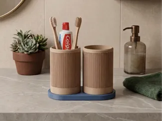 Ribbed Toothbrush Holder – Dual Cup & Tray