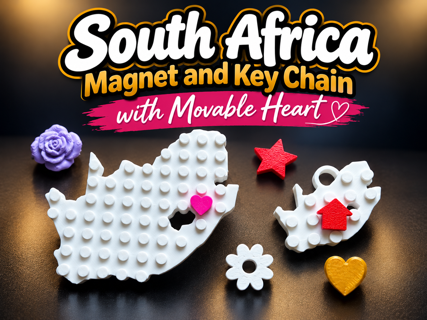 South Africa Magnet & Keychain with Movable Heart 3D model