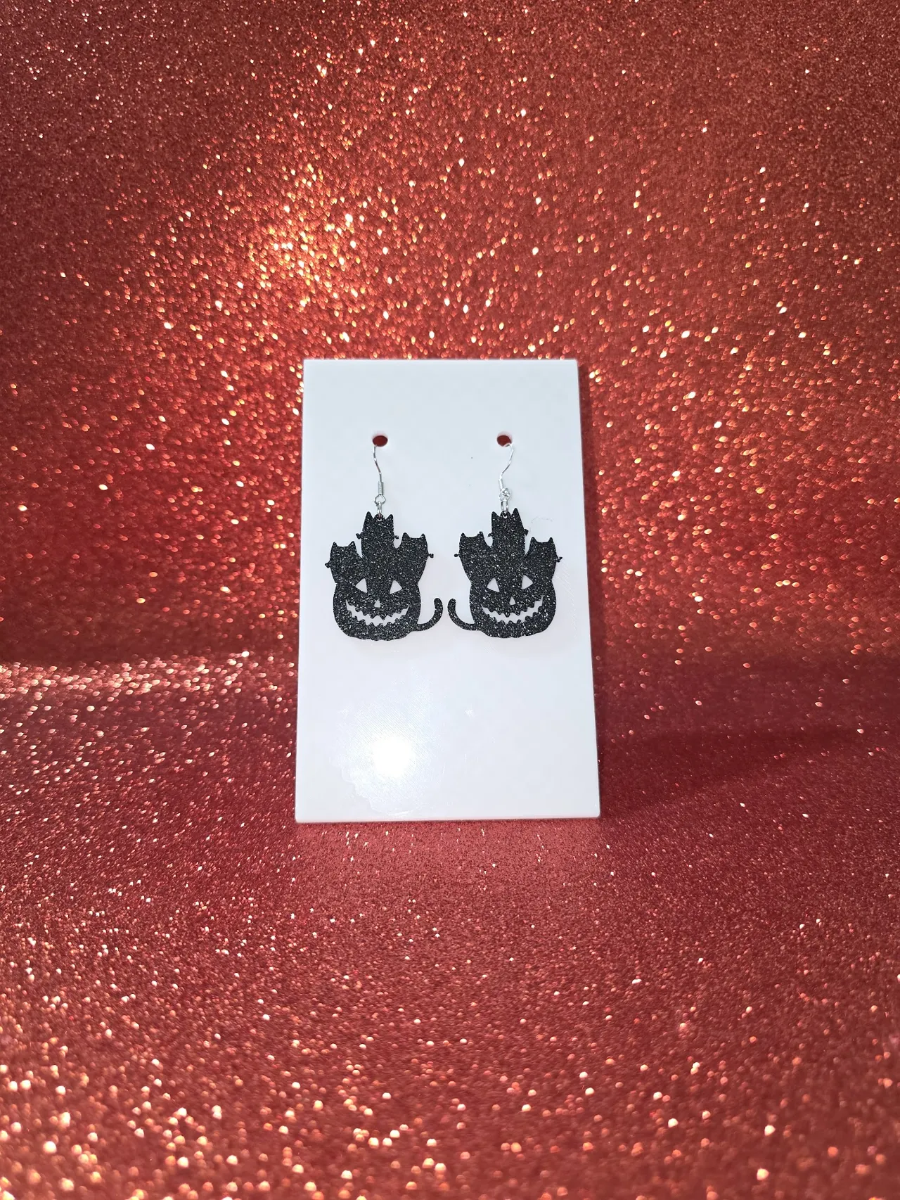 Pumpkin and spooky kittens earrings view 2
