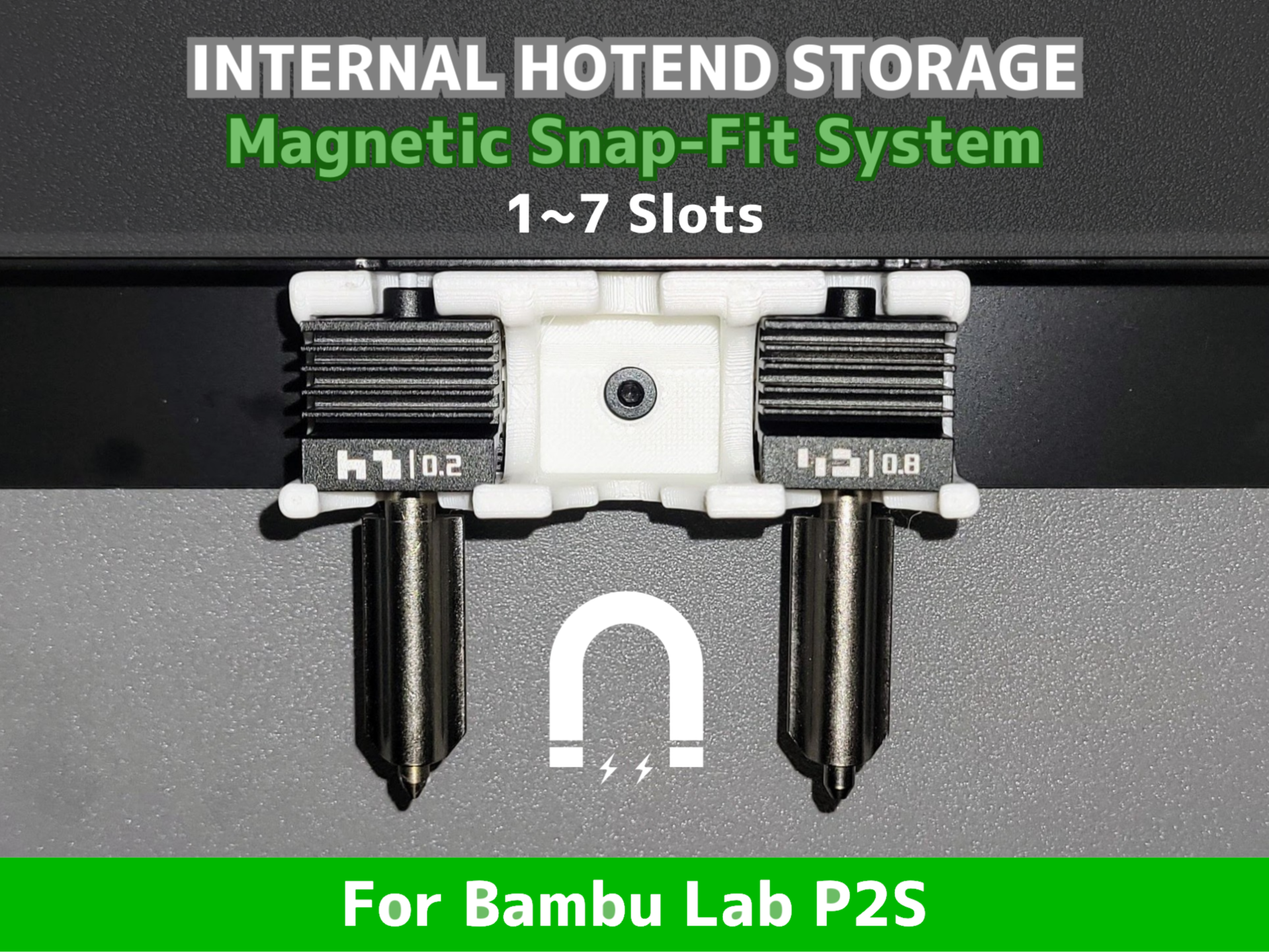 P2S Hotend Holder / Nozzle - Magnetic (1-7 Slots)