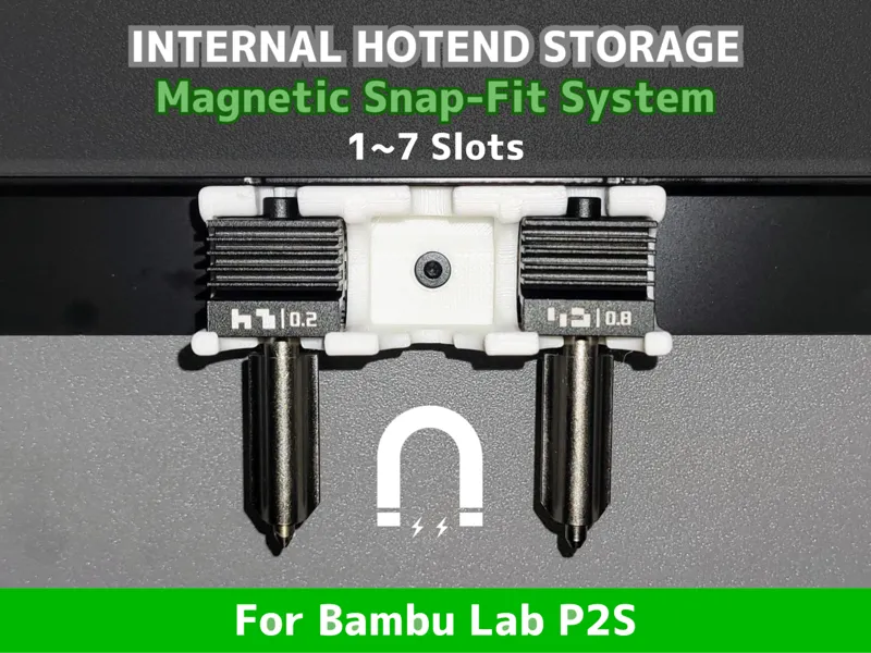 P2S Hotend Holder / Nozzle - Magnetic (1-7 Slots)