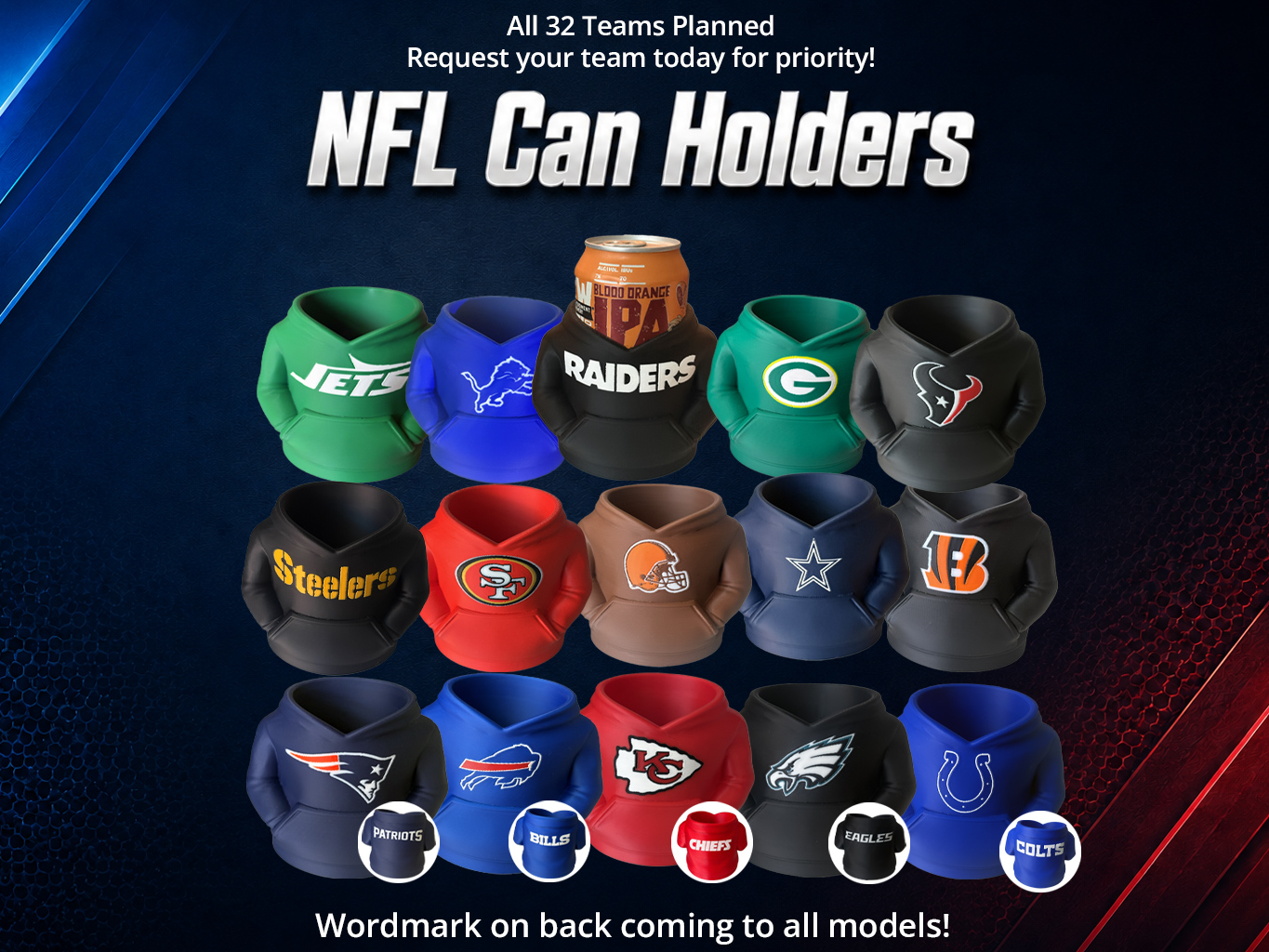 NFL Can / Drink Holder Hoodies with Jersey Name