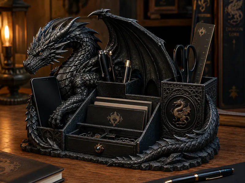 Gothic dragon desk organizer