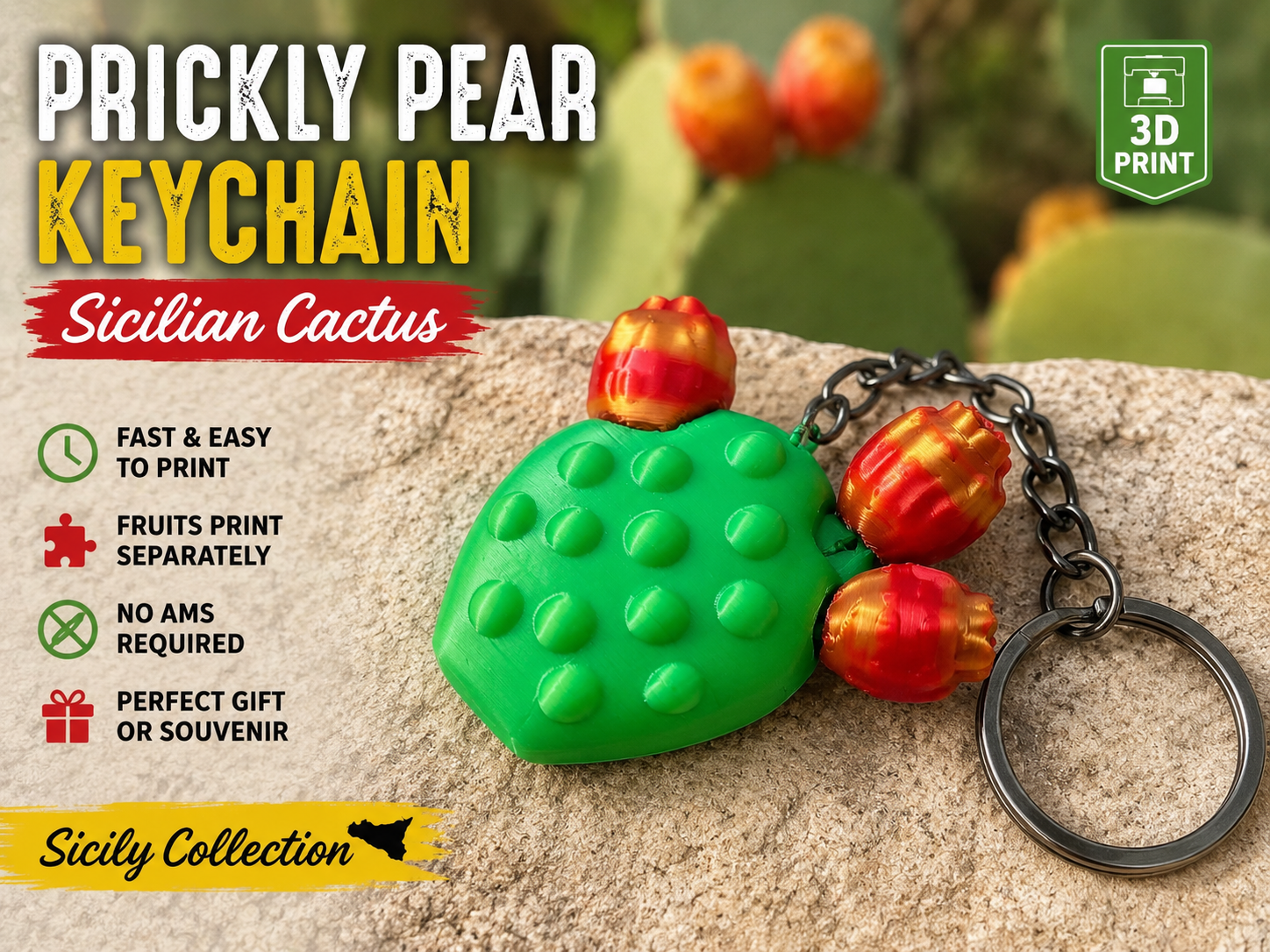 Cute Prickly Pear Keychain | Sicilian Cactus