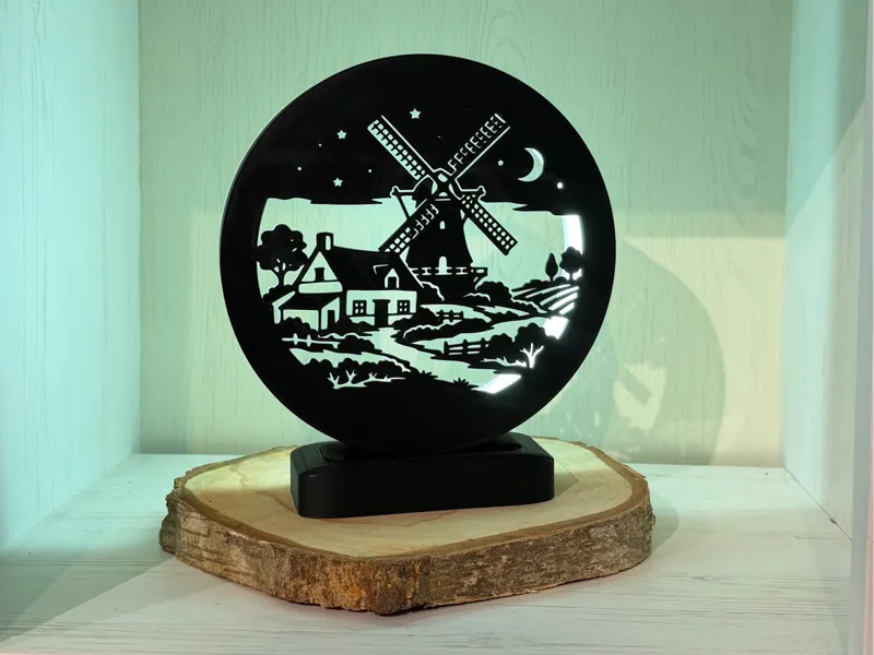 LED Ring Lampe v3 inkl. Rahmen mit Windmühle Motiv