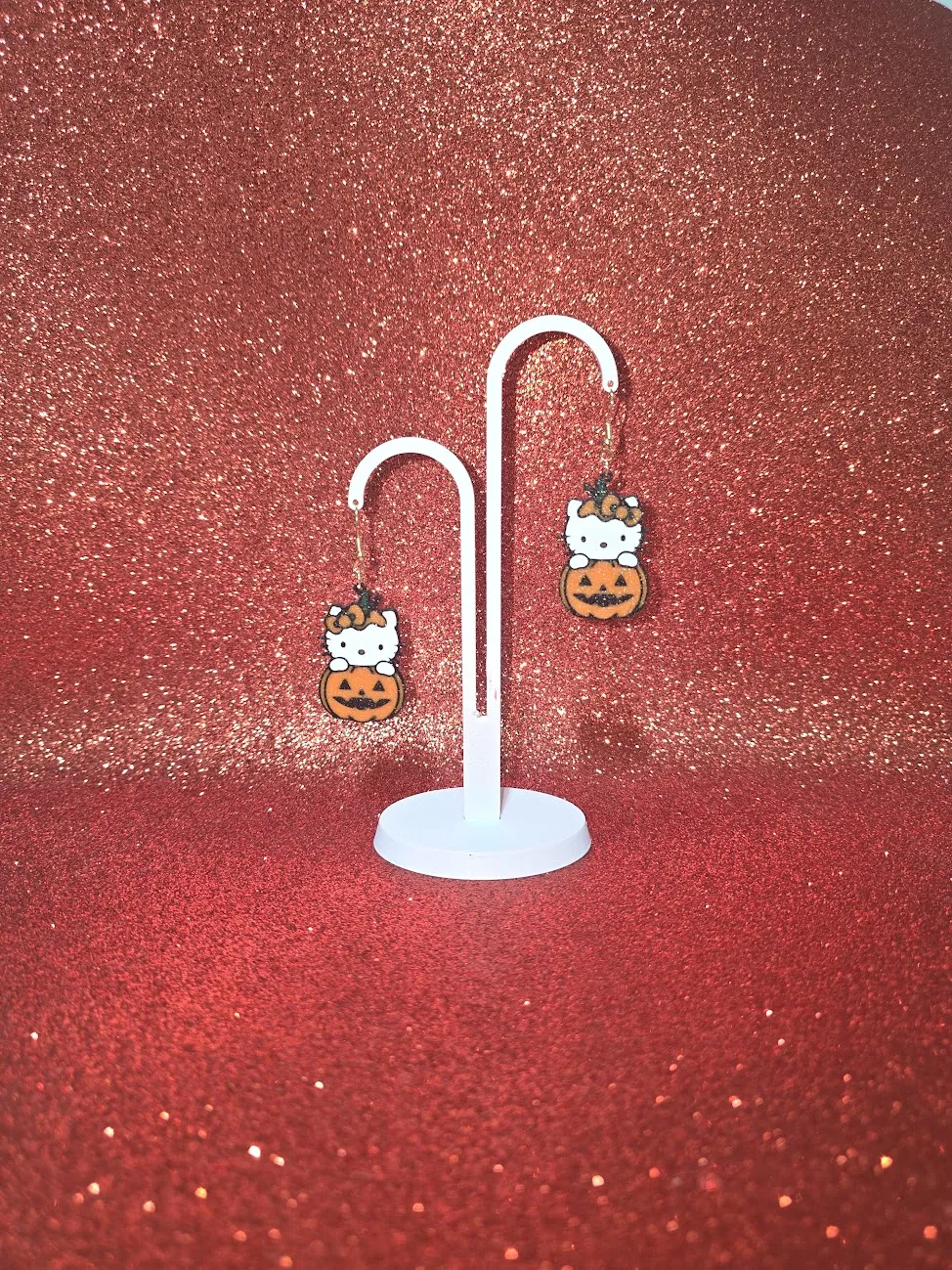 Hello Kitty pumpkin earrings view 3