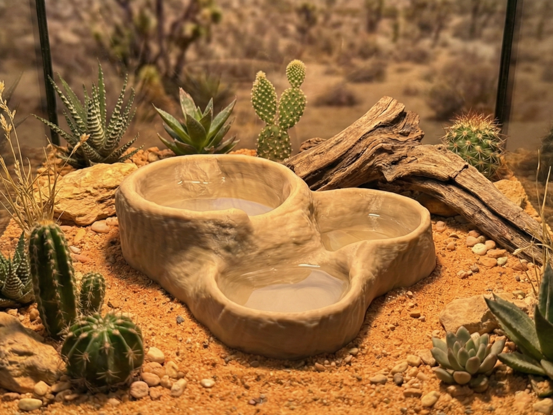 Natural Rock Triple Water Feeder - Terrarium Bowl