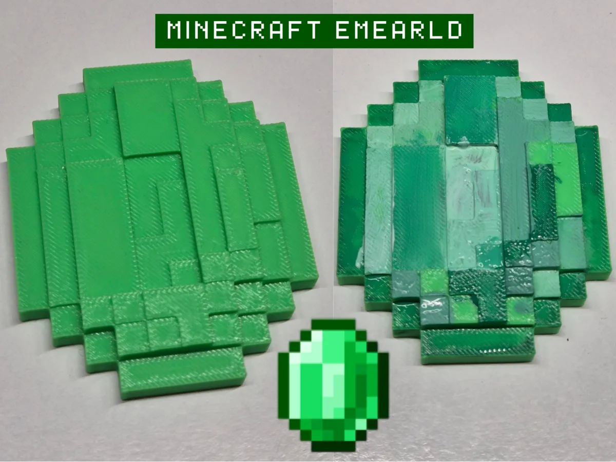 Minecraft Gem Minecraft Emerald (2D & 3D Gem Version) - Free 3D Print Model - MakerWorld