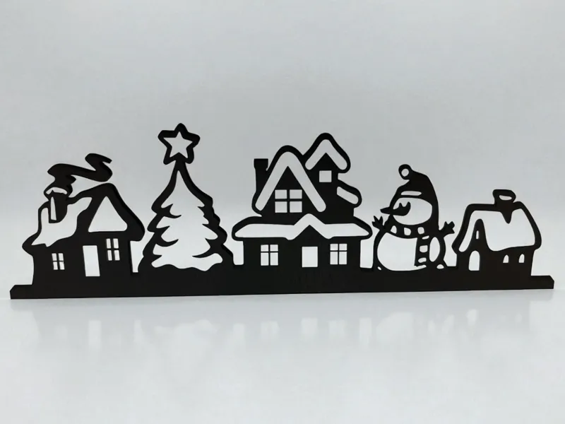 Winterdorf Silhouette Schneemann Weihnachtsdeko