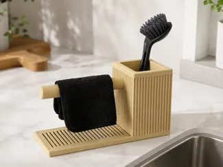 Japandi Kitchen Sink Organizer with Towel Bar