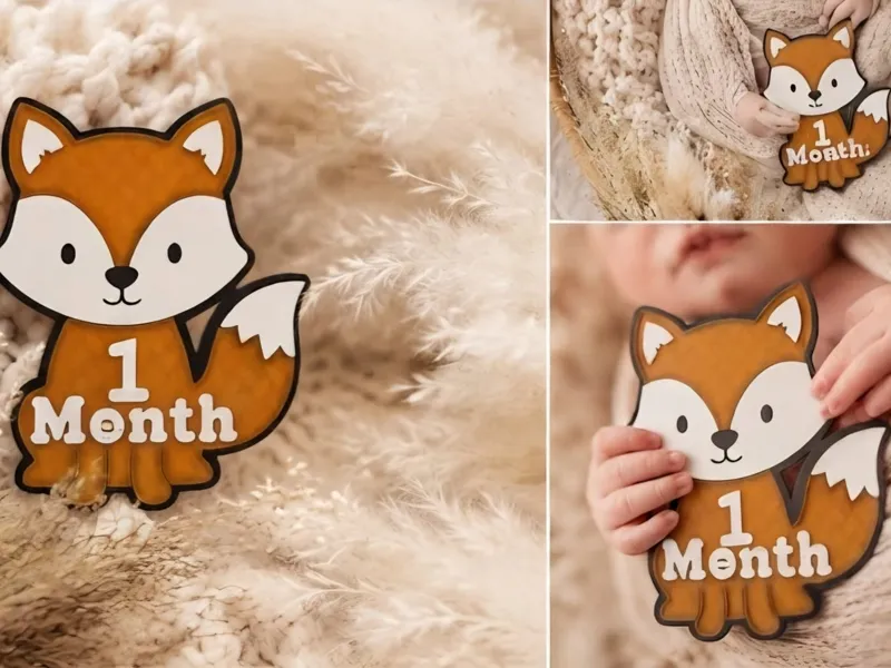 "Fox" milestone plaque for baby photos 1 month 
