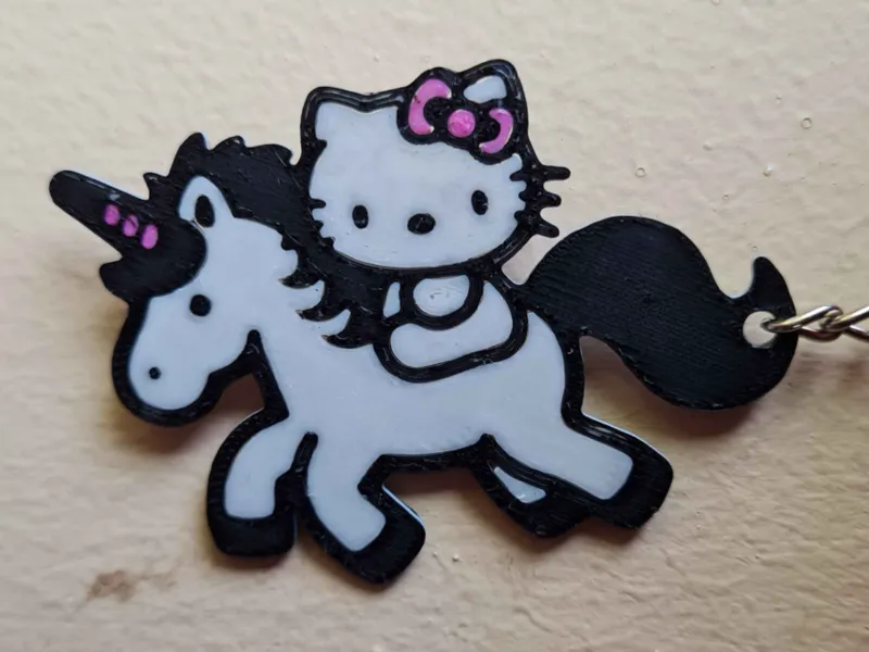 Hello Kitty on a Unicorn - keychain, double sided
