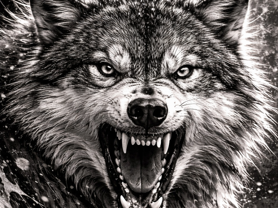 Loup Féroce – Série Animaux noir et blanc 