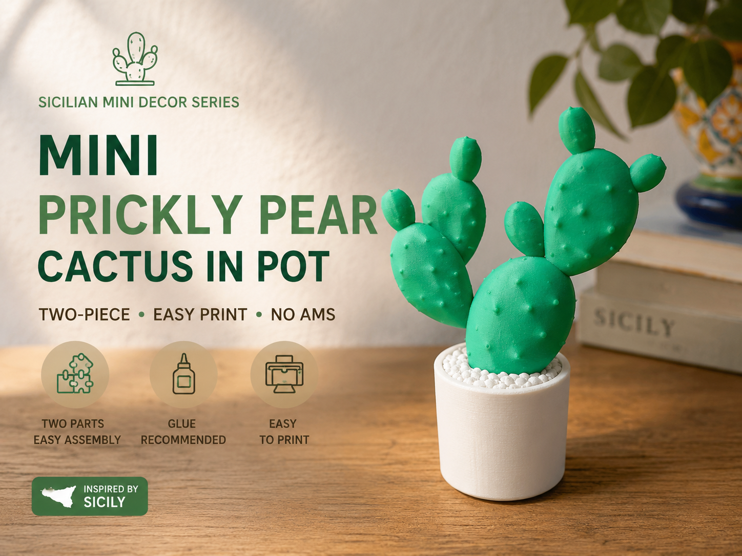 Mini Prickly Pear Cactus Pot Easy Two-Piece Print