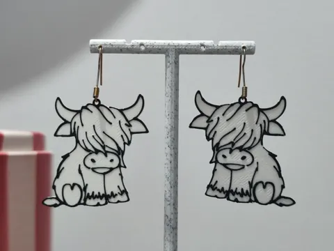 Pendientes: Aretes Vaca Escocesa Highland Cutie — referencia de MakerWorld