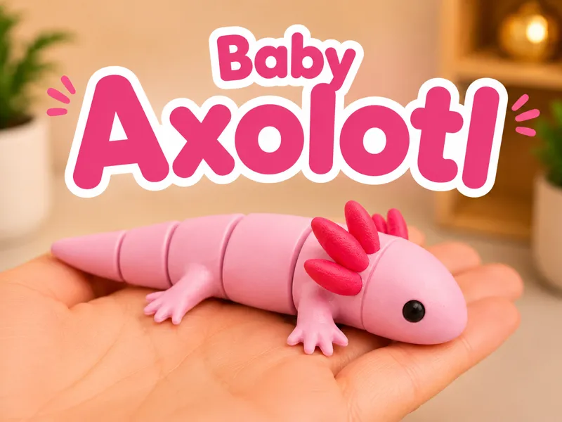 Baby Axolotl Pink - Cute Chunky Flexi Creature