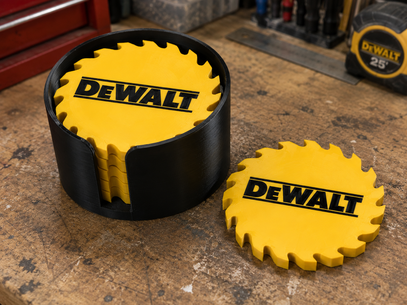 Workshop Saw Blade Coaster Set with Storage Holder
