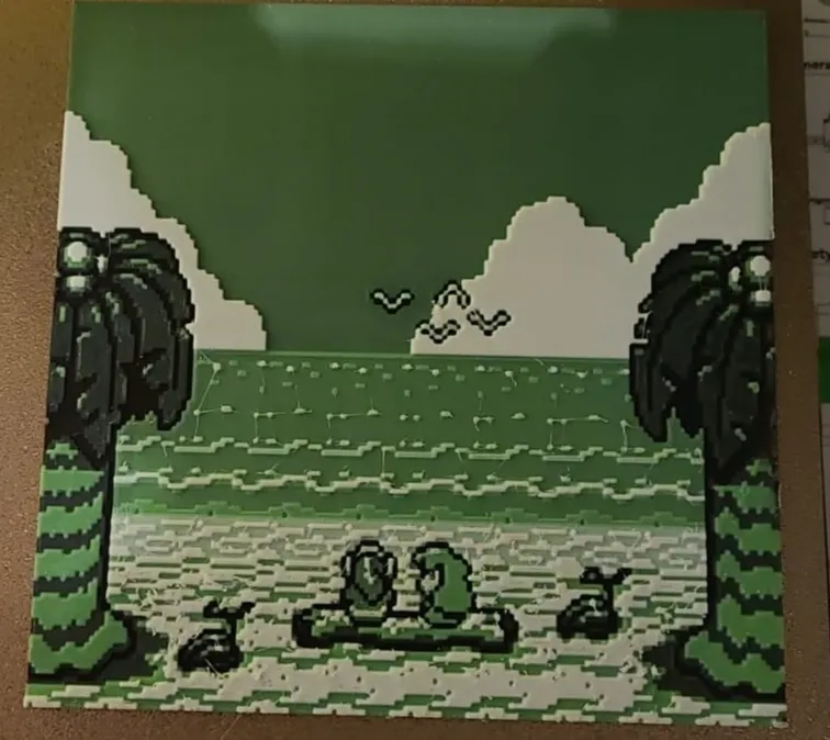 TLoZ Link's Awakening Beach Sce. Marin facing Link
