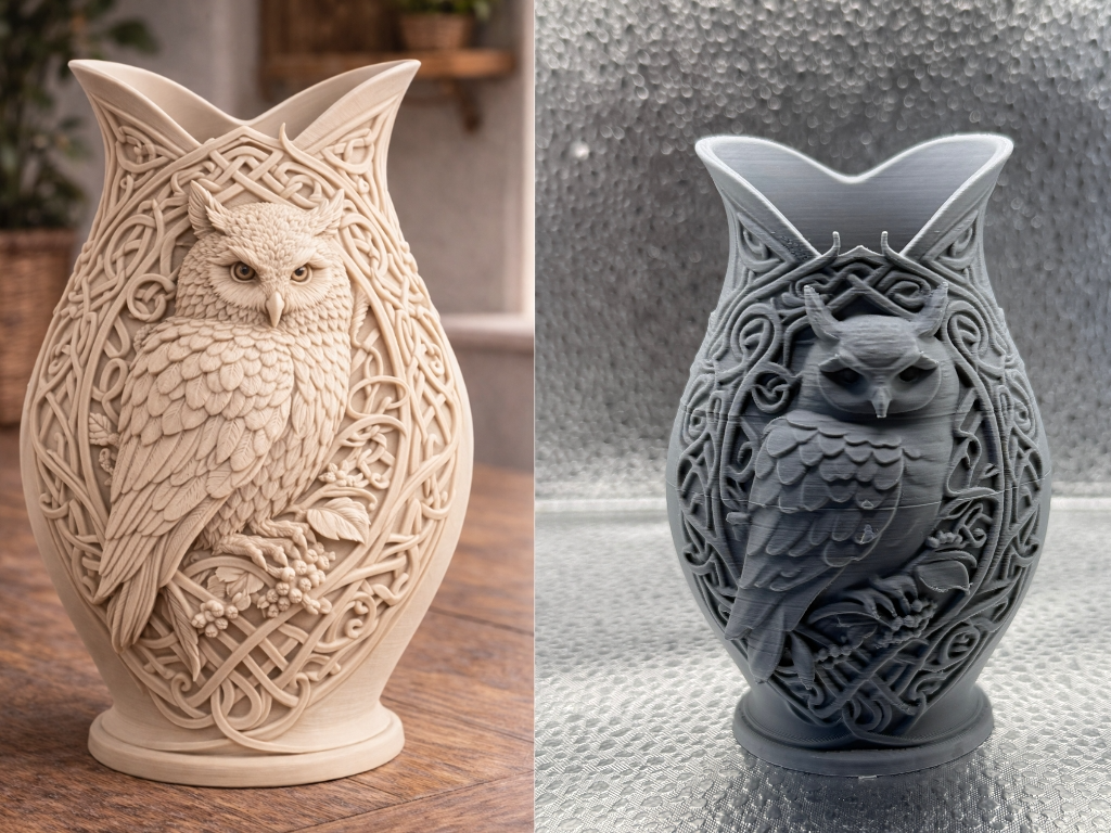 Owl Celtic Floral Vase Detailed Nature Home Decor