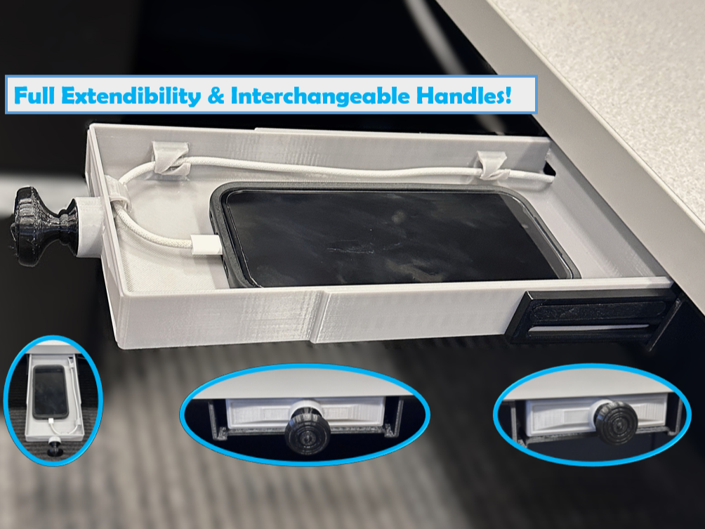 Under Desk Fully Extendable Phone Storage Drawer