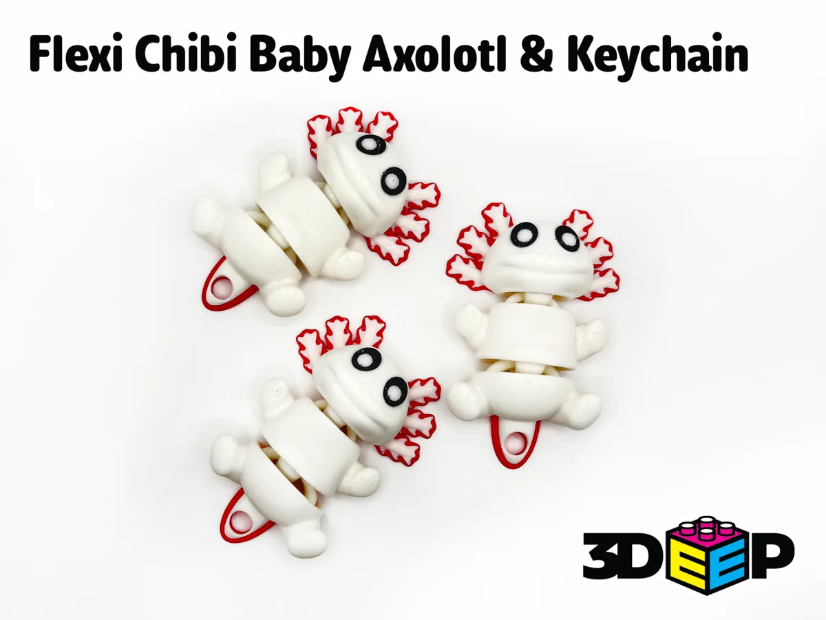 Flexi Chibi Baby Axolotl and Keychain No Supports by 3DeepDesigns MakerWorld: Download Free 3D Models - 3D model önizlemesi