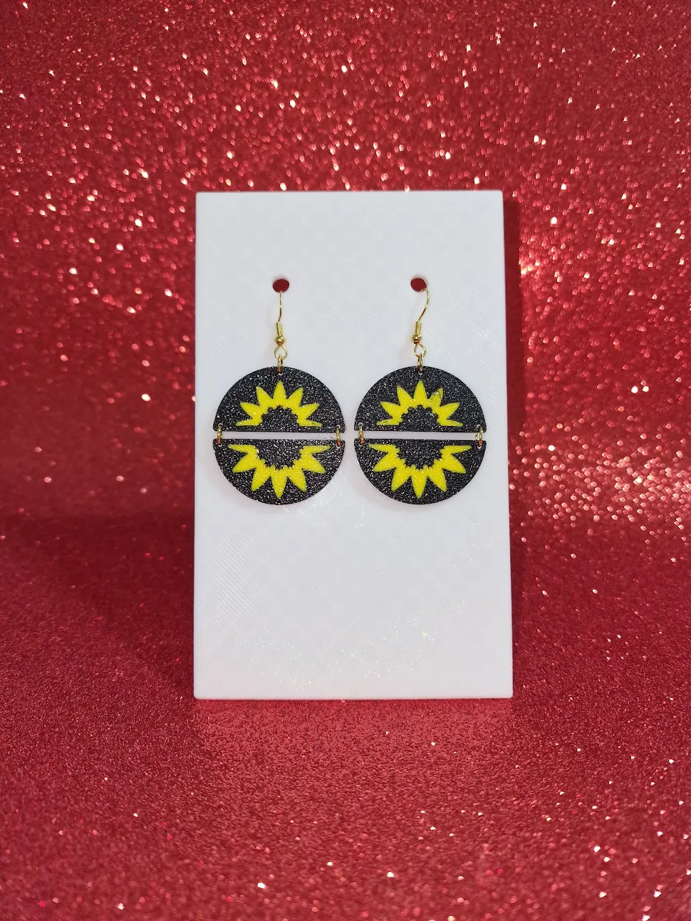 Double mid-sunflower earrings view 2