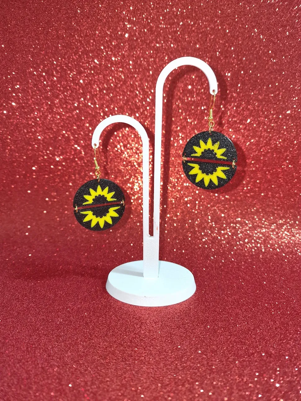 Double mid-sunflower earrings view 3