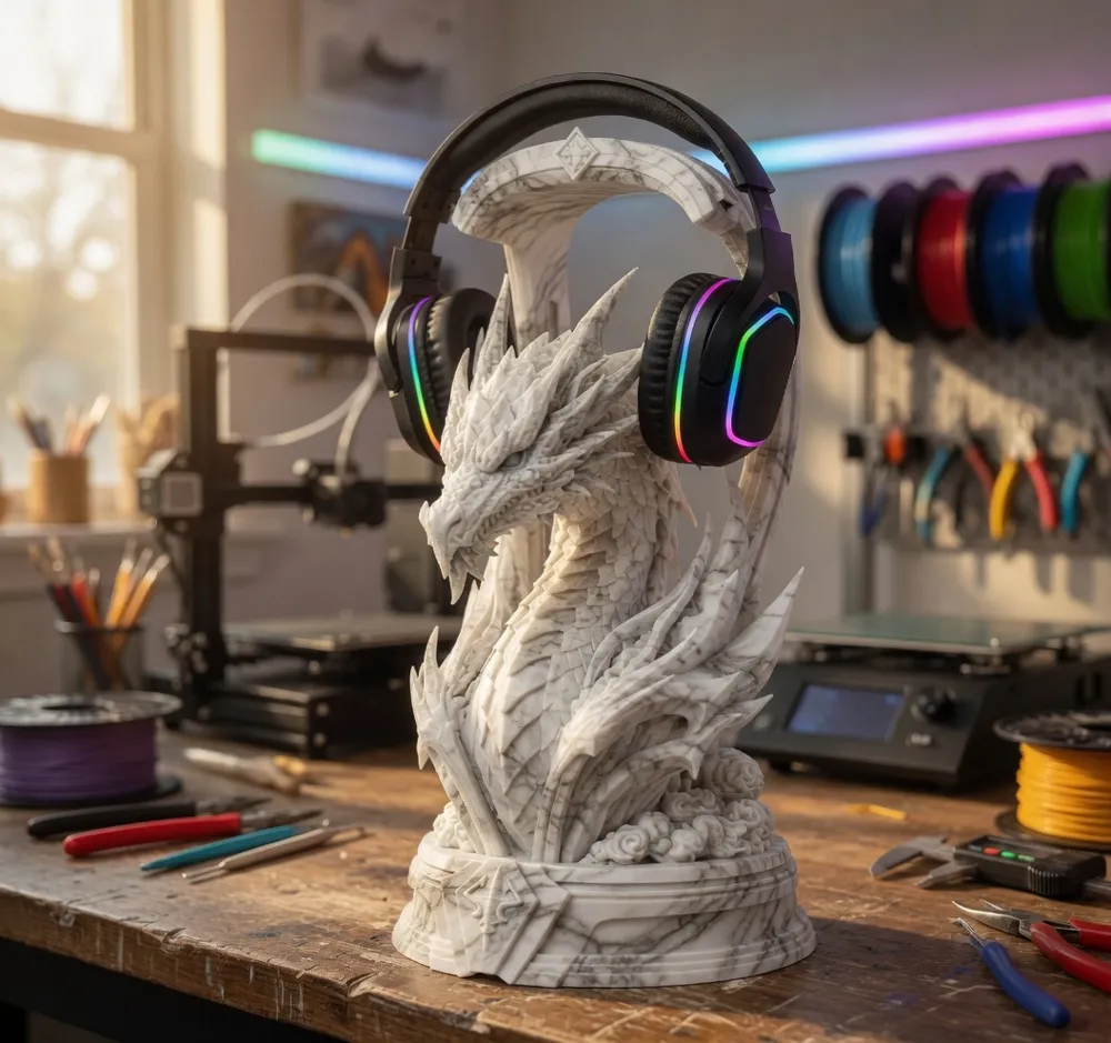 Ancient Dragon Headphone Stand - Free 3D Print Model - MakerWorld