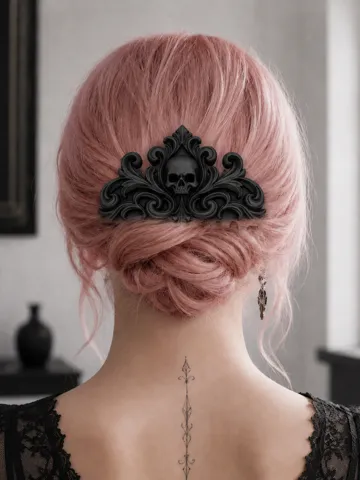 Adorno temático: Goth Baroque Skull Hair Comb for Gothic Bun — vista de referencia 2