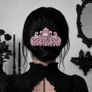 Adorno temático: Goth Baroque Skull Hair Comb for Gothic Bun — vista de referencia 3