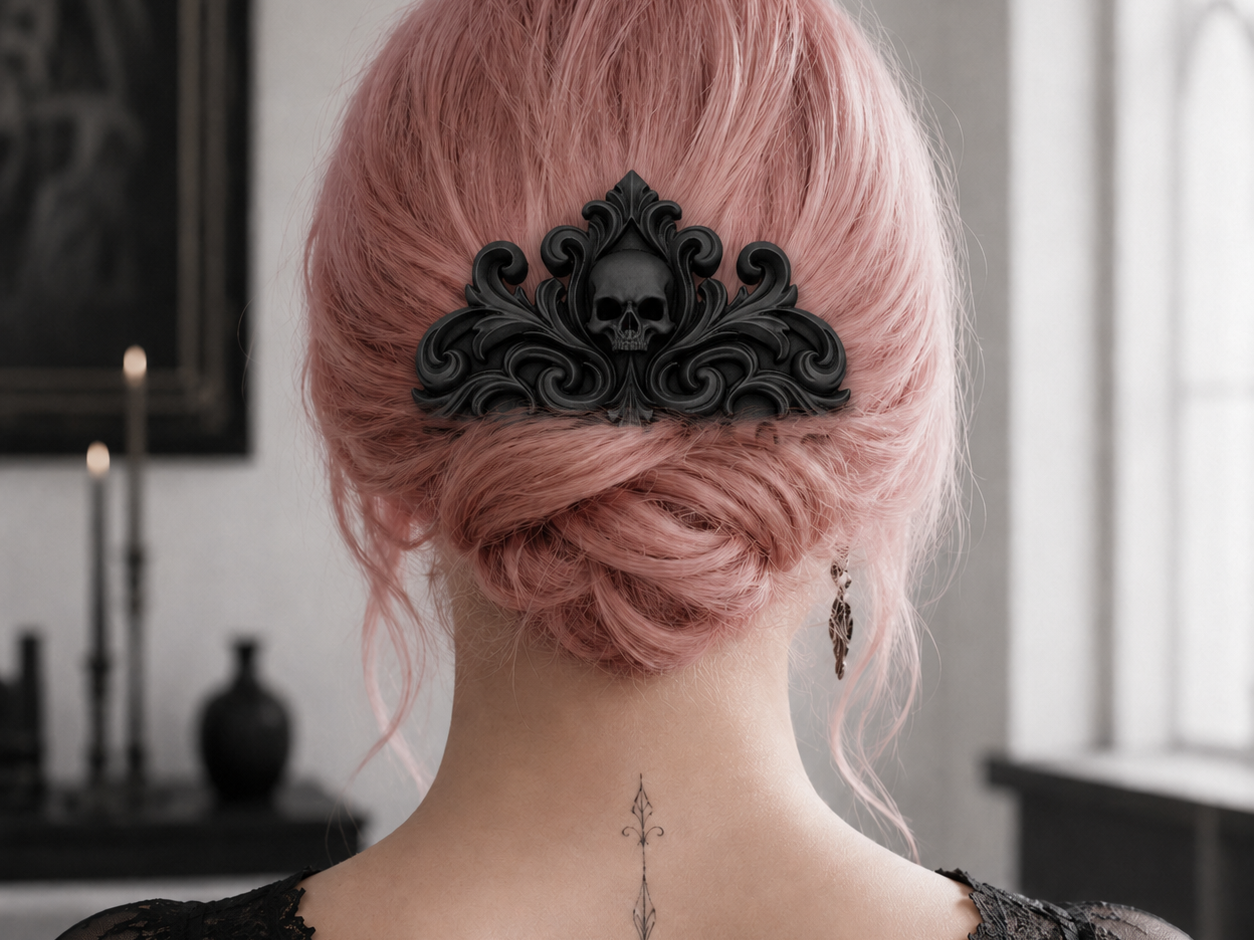 Goth Baroque Skull Hair Comb for Gothic Bun 3D model