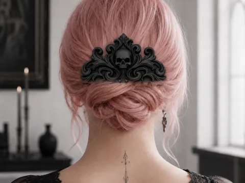 Adorno temático: Goth Baroque Skull Hair Comb for Gothic Bun — referencia de MakerWorld