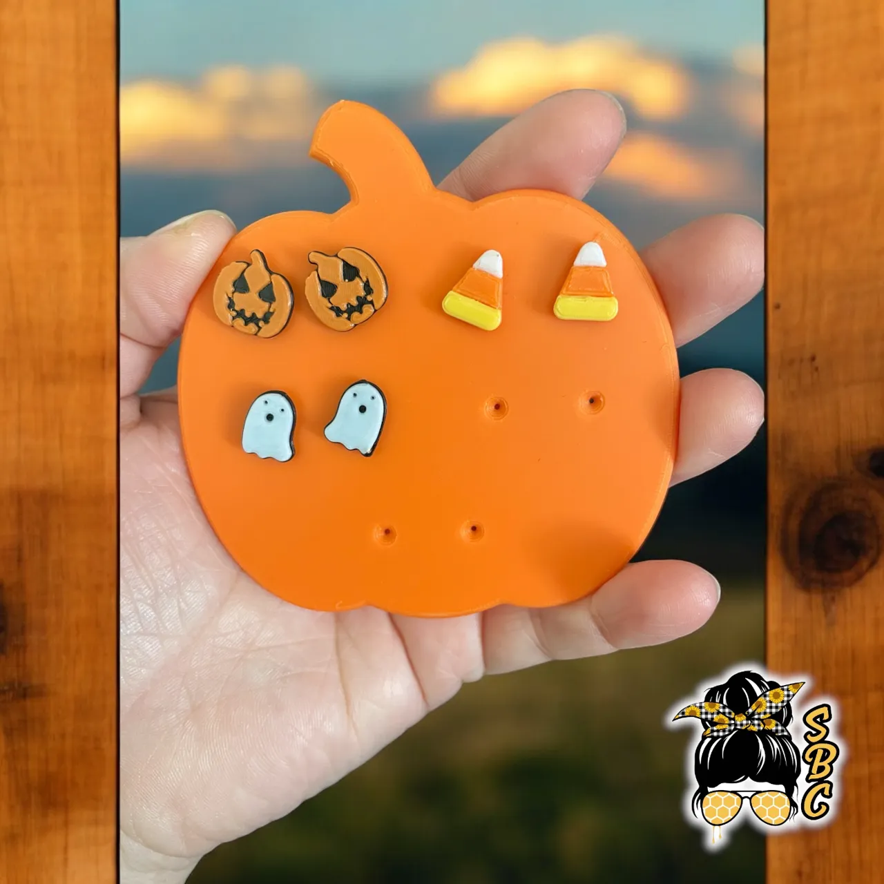Halloween Studded earrings with Pumpkin holder view 2