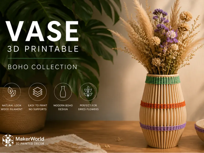 Boho Vase bunt Rattan Optik