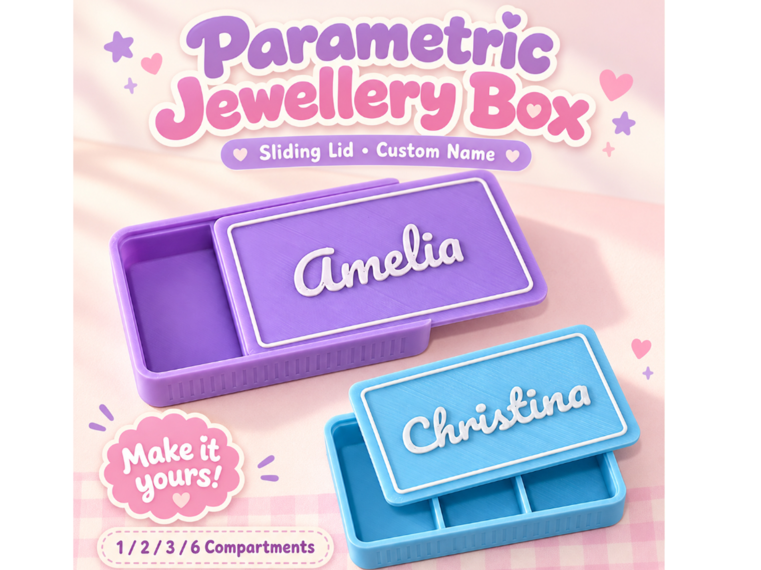 Parametric Jewellery Box | Custom Name Sliding Lid - 1