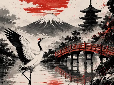 Stylized Japanese Crane / JAPAN / EASY PRINT