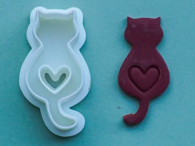 Cat With Heart Polymer Clay Cutter Earrings Pin