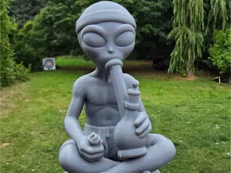Alien with Bong sitting on a Mushroom