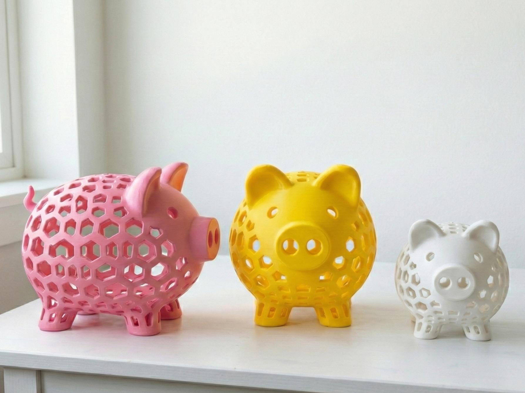 Honeycomb Piggy - Modern Voronoi Pig Figurine
