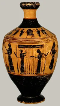 lekythos amasis painter women weaving relief