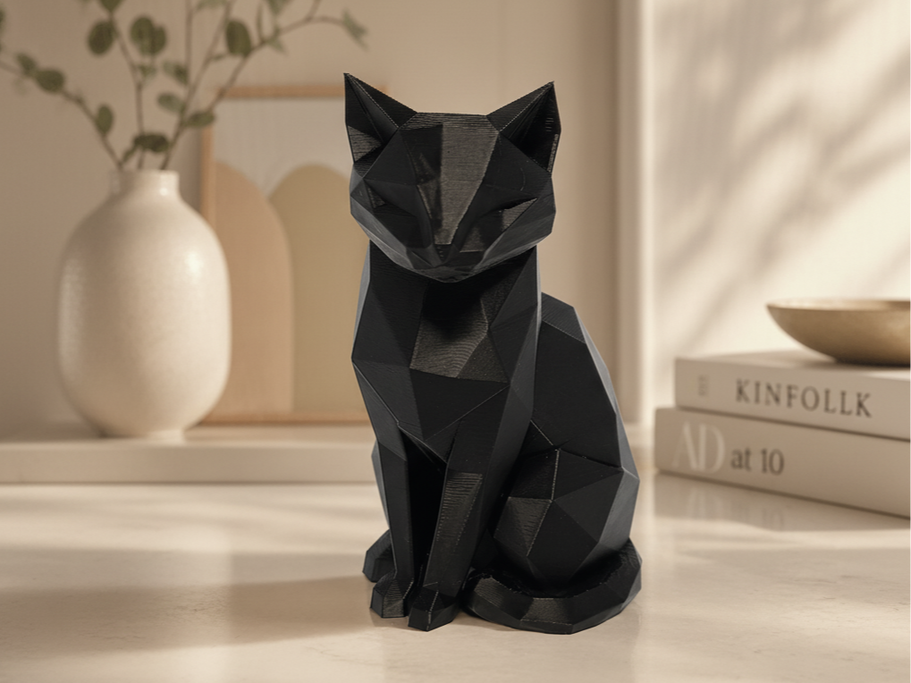 Low Poly Cat Statue - Geometric Cat Figurine