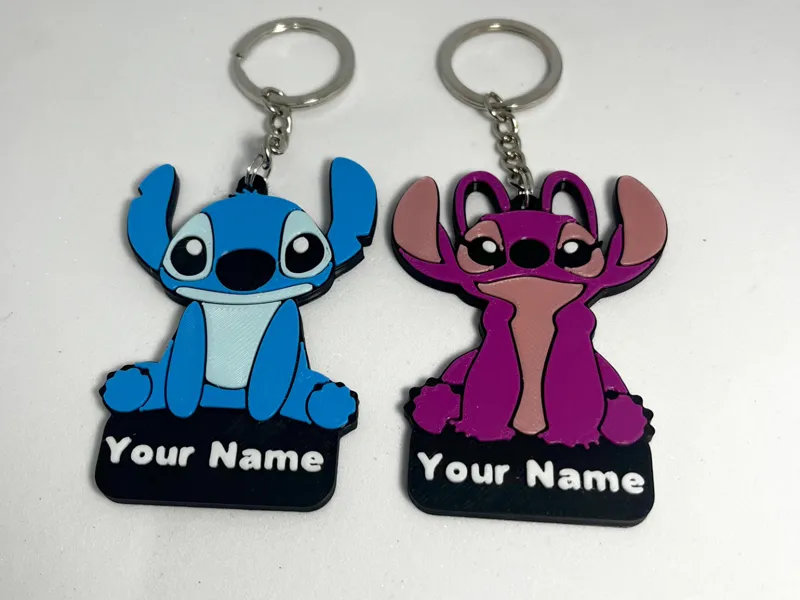 Customizable – Stitch and Angel Friends Keychain