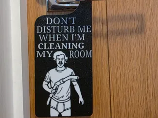 don't disturb me while i'm cleaning door hanger