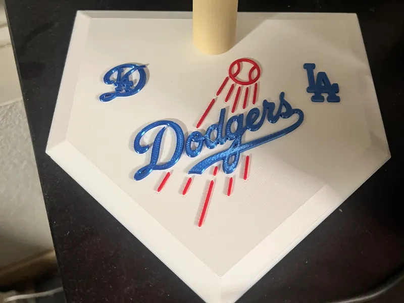 Samurai Dodger helmet stand with baseball tip
