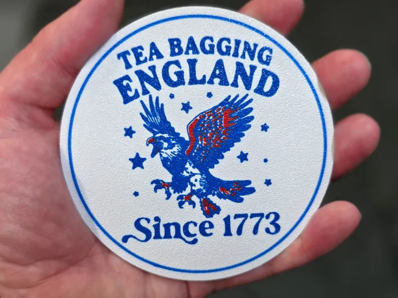 Tea Bagging England Funny Coaster USA America 4th