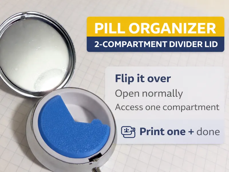Pill Organizer 3-Compartment Divider Lid