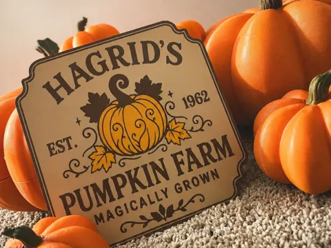 Adorno temático: Hagrid’s Pumpkin Farm Sign — referencia de MakerWorld