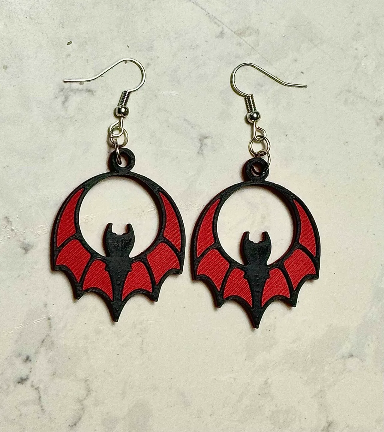 Spooky Black & Red Bat Earrings – 2 Unique Designs view 3