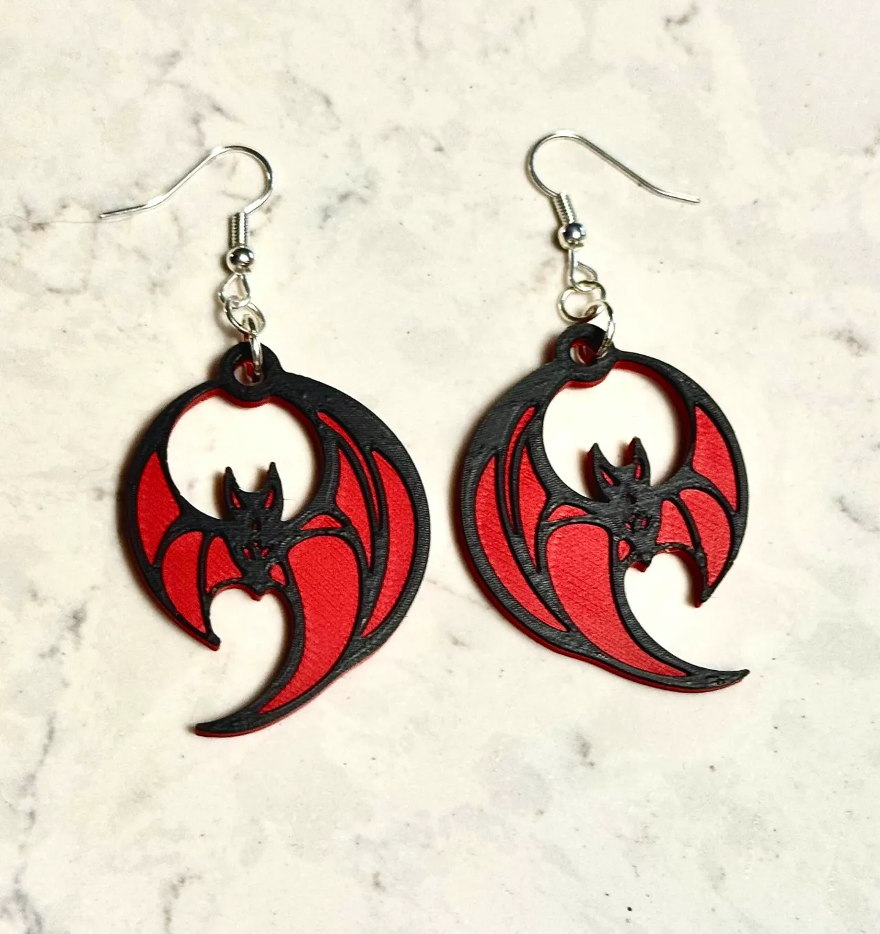 Spooky Black & Red Bat Earrings – 2 Unique Designs view 2