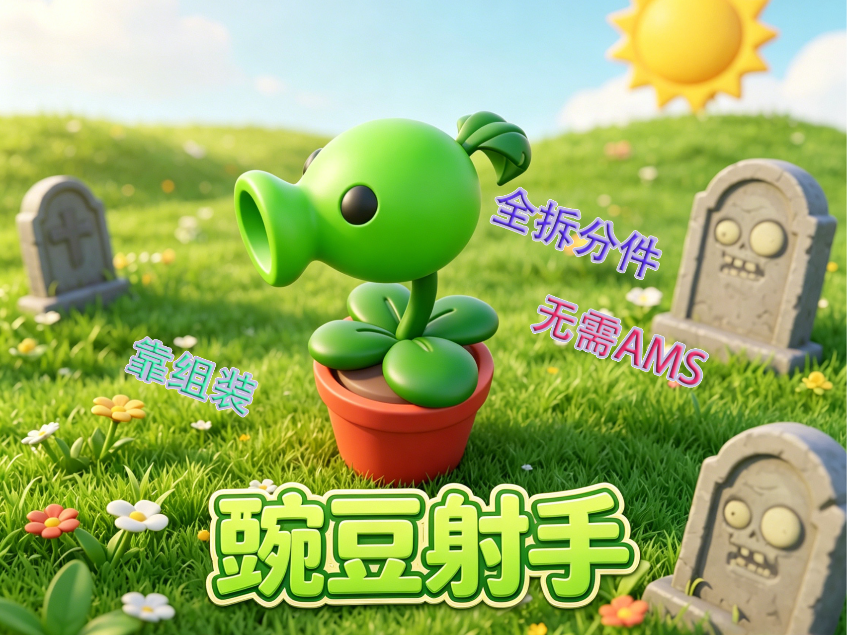 植物大战僵尸 豌豆射手 全拆分件 组装